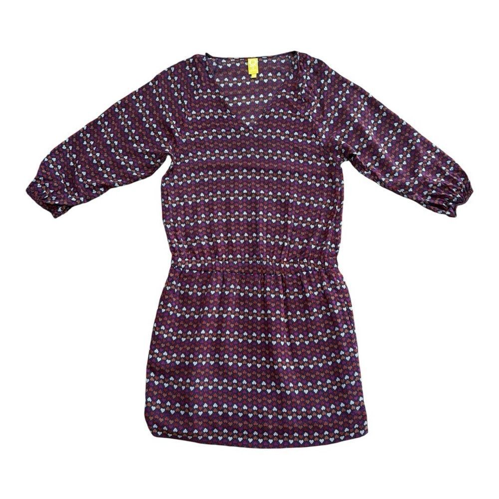 QMack Macy's Heart Print Dress Size M Medium V-Neck Pockets Viscose